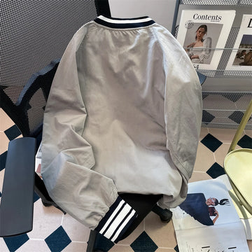 BONSIR  -  American Hip Hop Shirt Casual Sports V-neck Baseball Uniform Hoodie Women's Autumn Chic Hong Kong Retro College Jersey Jacket